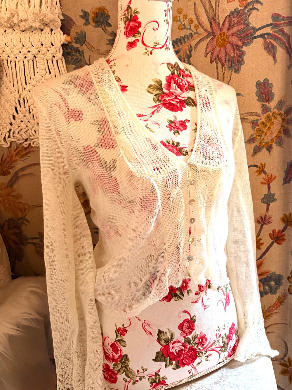 Citron Sheer White Knit Button-Front Blouse - Picture 1 of 5